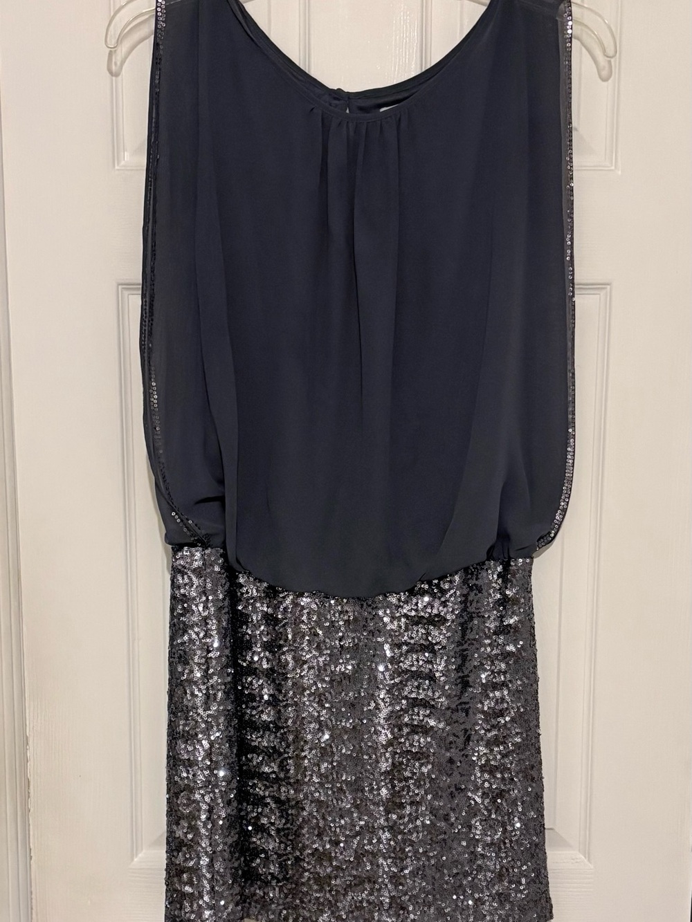 Cache Grey Chiffon Bodice with Silver Sequin Midi Skirt